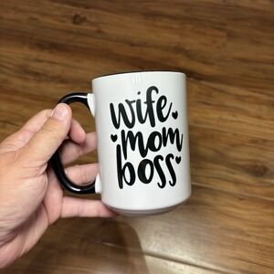 Wife Mom Boss Coffee Mug‎ Large White Black Tea Cup Mother Hearts